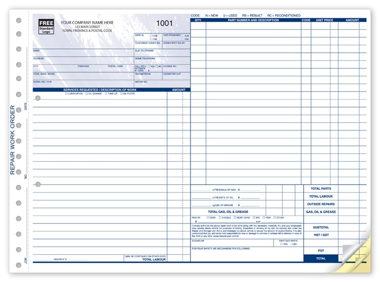 Automotive Repair Work Order